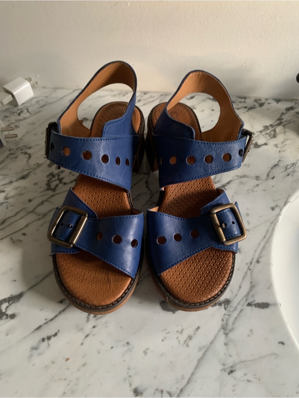 Casta’s Woman’s Navy Blue Double Buckle Sandals 37 Unika Design.